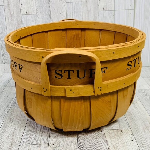 Rustic Wooden Bushel Basket Storage Handles Farmers Market Home Cabin Decor 11" - Picture 4 of 9